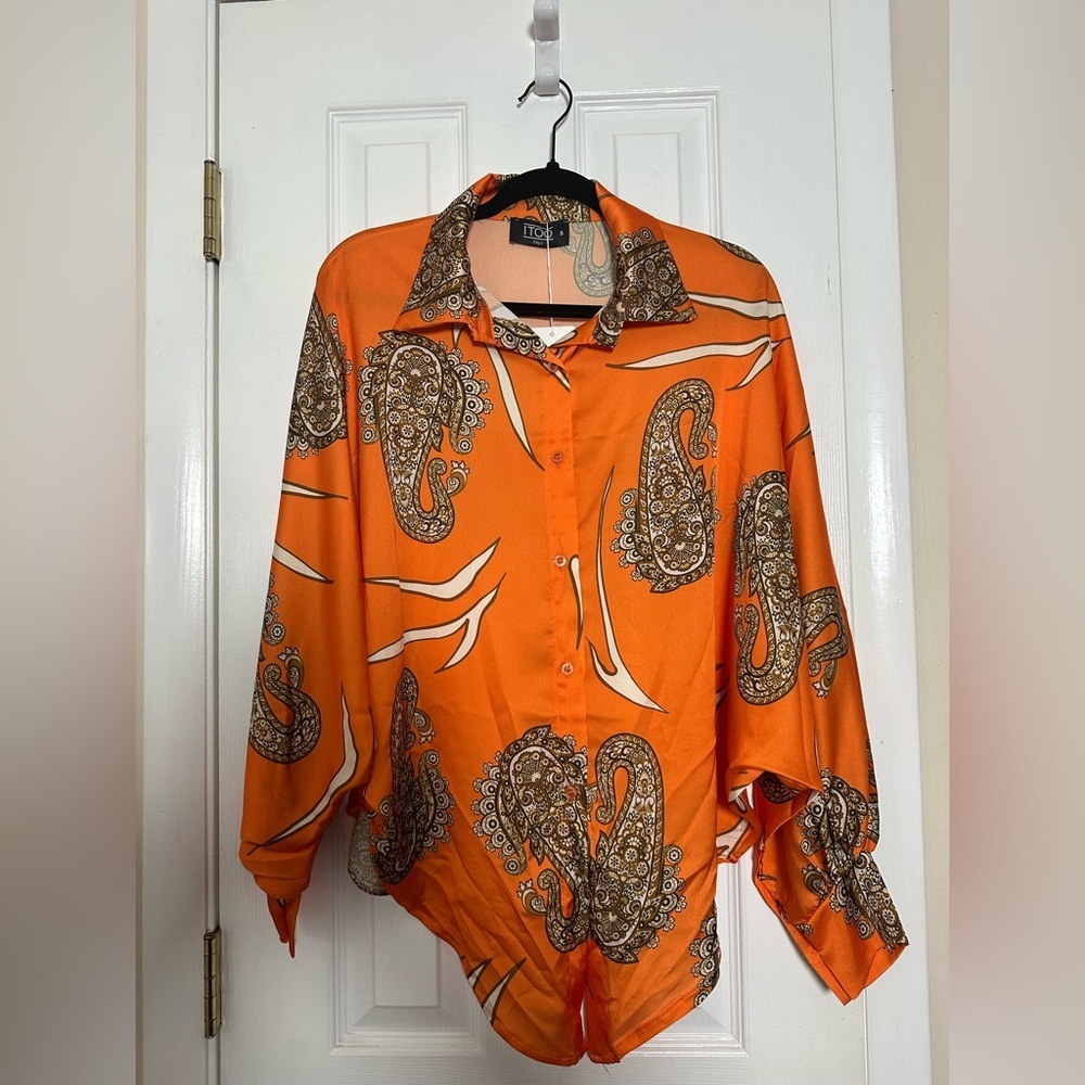 Satin Printed Bishop Sleeve Top